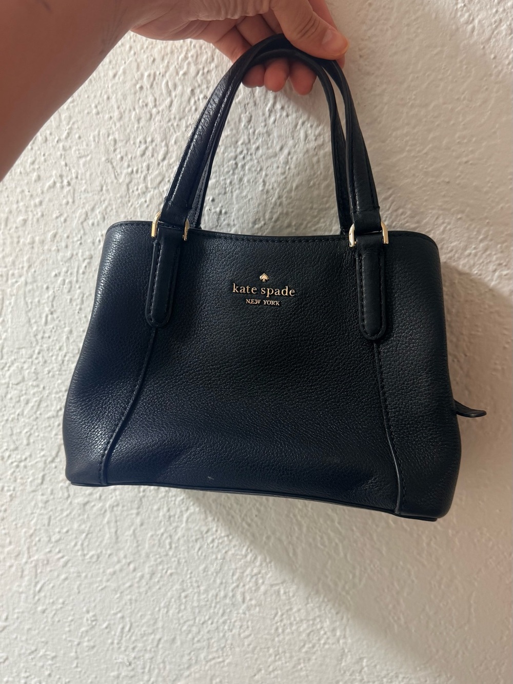 kate spade MINI Black Pebble Leather Satchel with Gold Accents - Picture 2 of 9